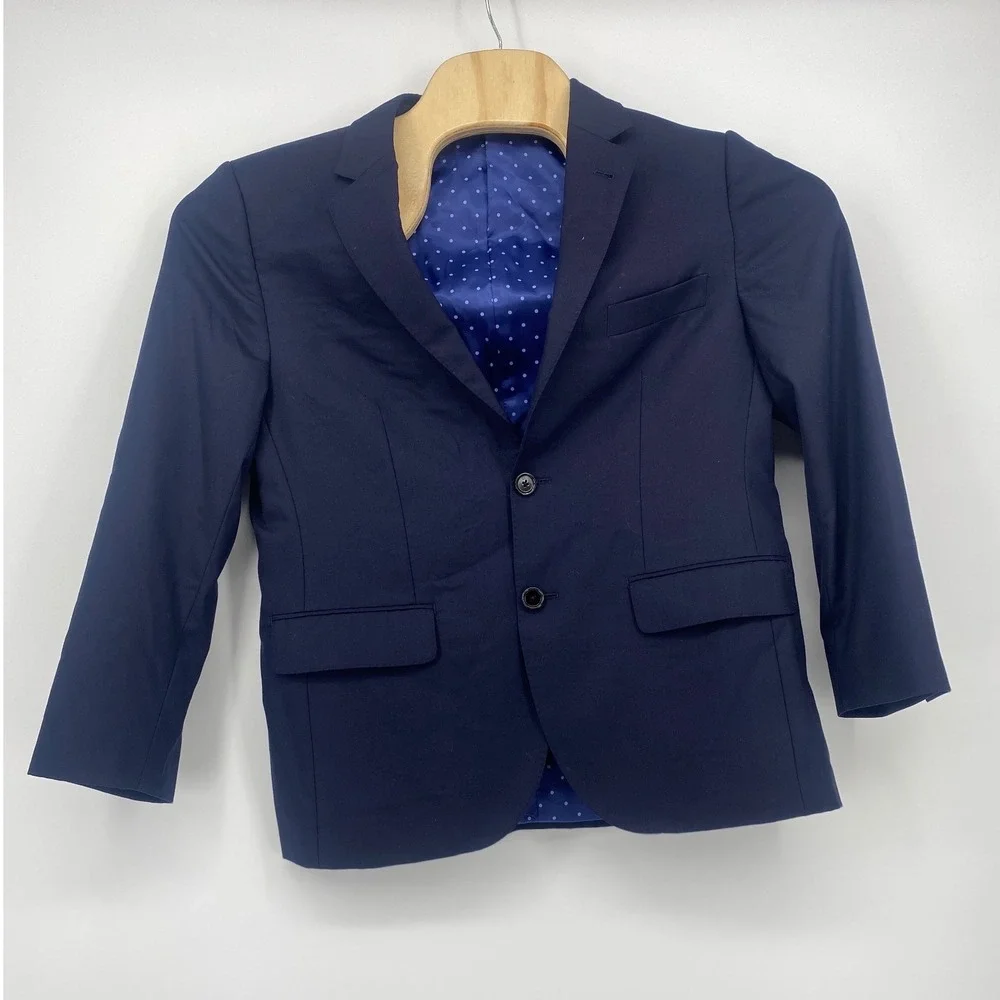 Unbranded Navy Blue Blazer Boys Size 6 Polka Dot Lining Formal Suit Jacket Coat